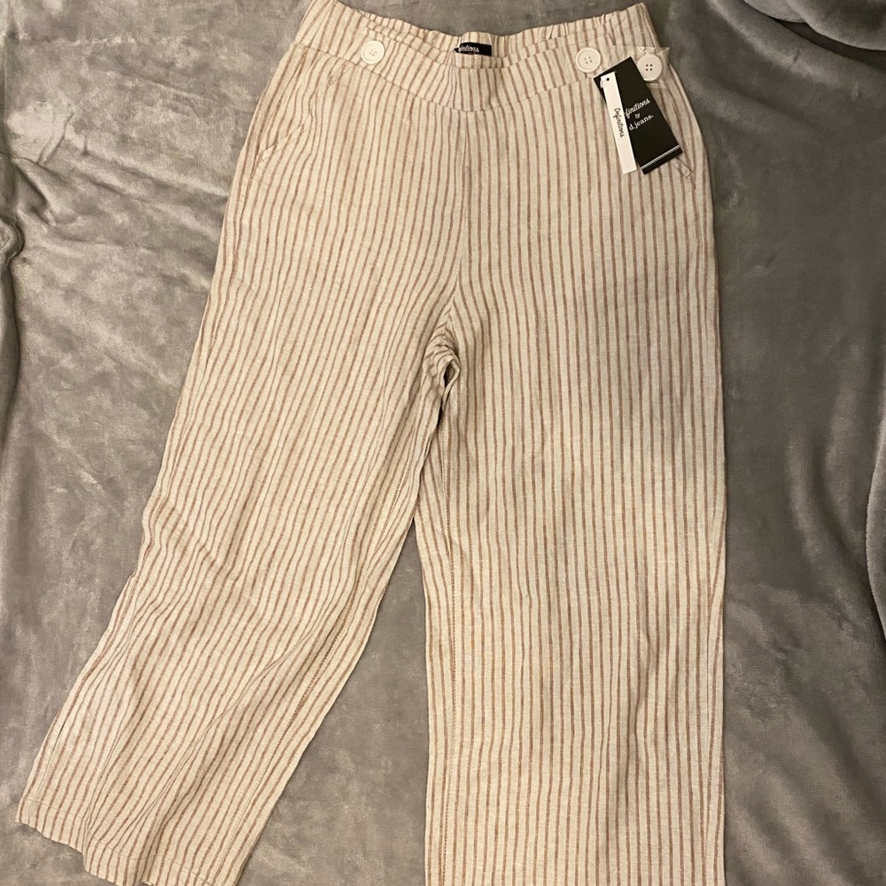 Striped pants (cream colored with brown stripes)